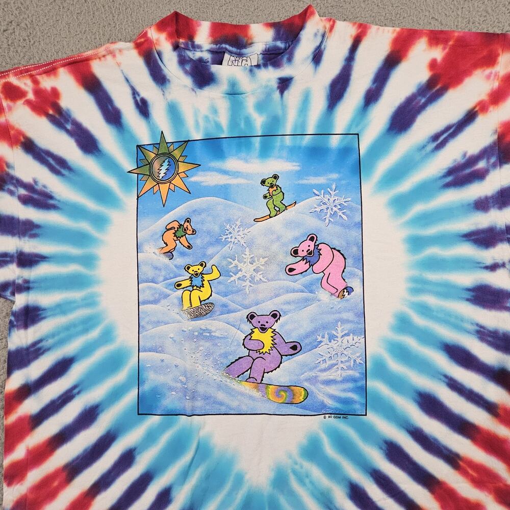 Vintage Grateful Dead Shirt‎ Mens XL Tie Dye Steal Your Face Snowboard Bears 90s - Picture 2 of 9